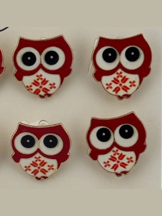 Set 12 Pinuri Martisor Copii Jolie Bufniță Design Roșii Albe