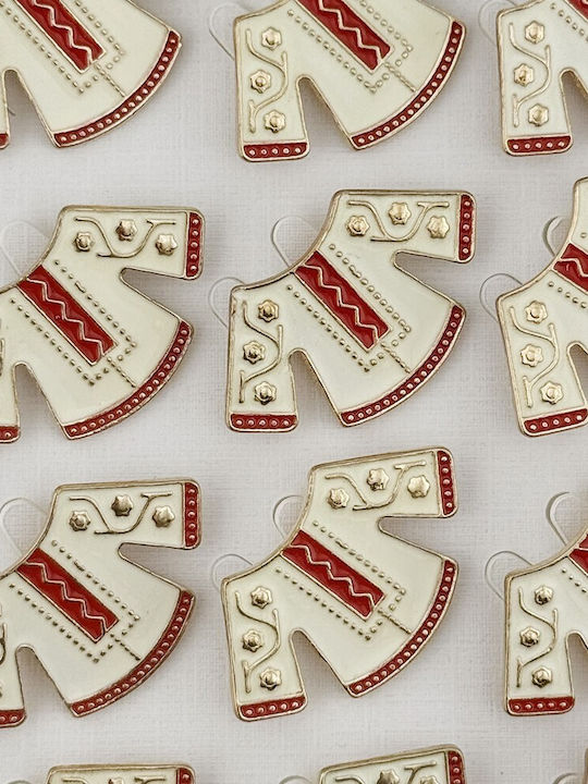 Set 12 Traditional Martisor Brooches Flippy Traditional Clothing Design Metal Brooches Lacquered Finish 3 X 2.5 Cm Each White
