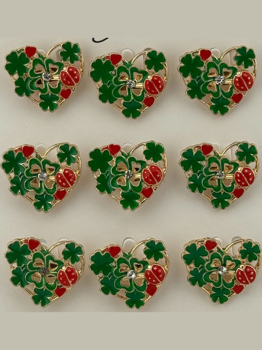 Set 12 Pinuri Martisor De Primăvară Model Inimă Jolie Decorate Cu Trifoi Buburuză Verde