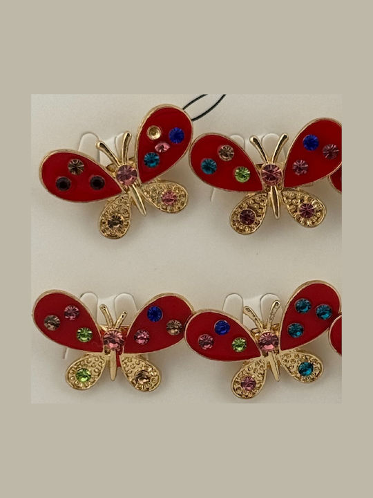 Set 12 Pinuri Martisor De Primăvară Jolie Model Fluture Pietre Roșu-Auriu