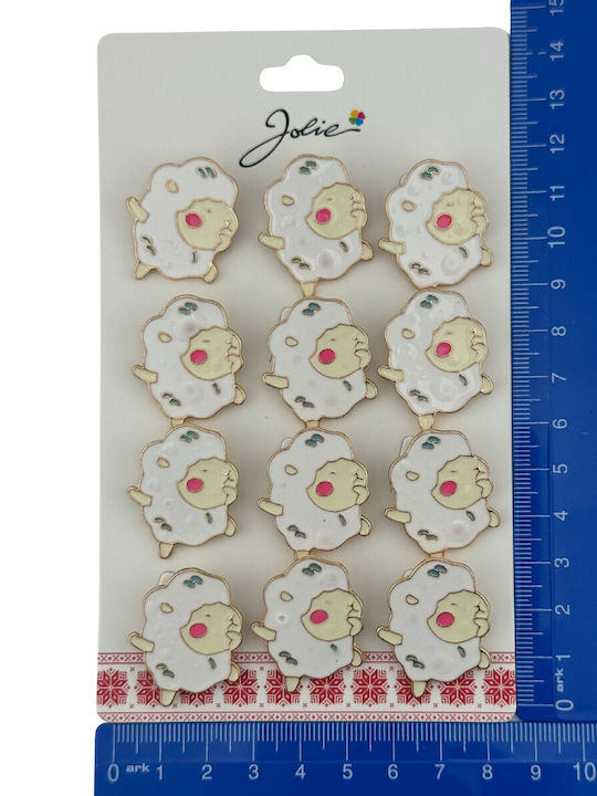Set 12 Martisor Brooches Children Jolie Dancing Sheep Design White