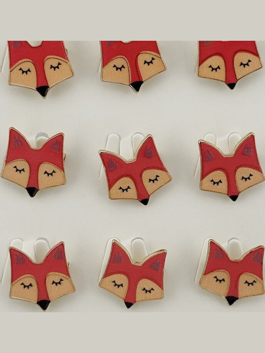 Set 12 Traditional Martisor Brooches Jolie Fox Model Metal Brooches Lacquered Look 2.5 X 2.5 Cm Each Red