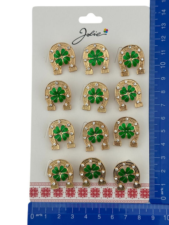 Set 12 Pinuri De Primăvară Mărțișor Jolie Trifoi În Design Potcoavă Multicolore