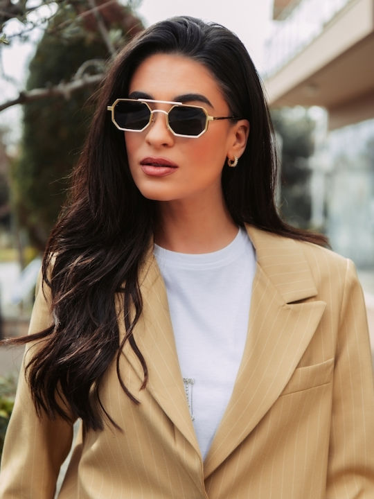 Leegio Damenteil Sonnenbrille mit Schwarzem Rahmen und Blauen Gläsern