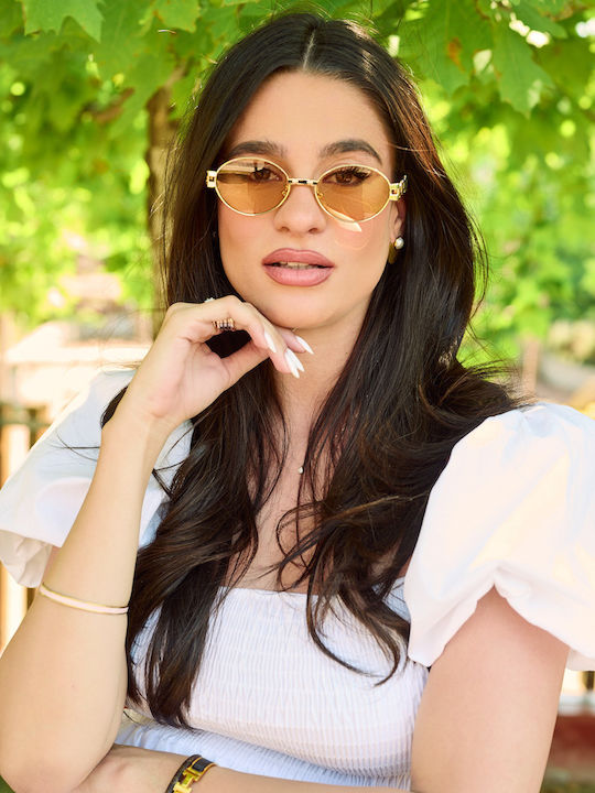 Leegio Damenteiliche Sonnenbrille mit Goldmetallischem Rahmen und Orangefarbenen Gläsern