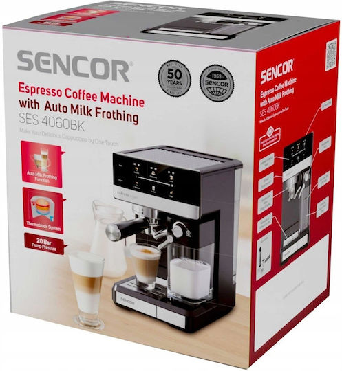 Sencor Автоматична Еспресо Кафемашина 1350W 20bar За Cappuccino Черна SES 4060BK