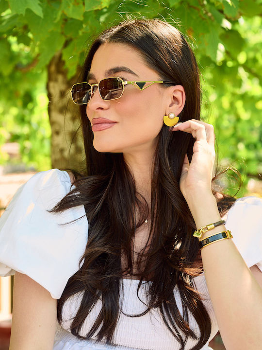 Leegio Women's Sunglasses with Gold Metallic Frame and Pink Lens Leegio Women's Sunglasses with Gold Metallic Frame and Pink Lens