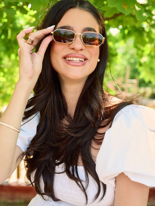 Leegio Women's Sunglasses with Gold Metallic Frame and Pink Lens