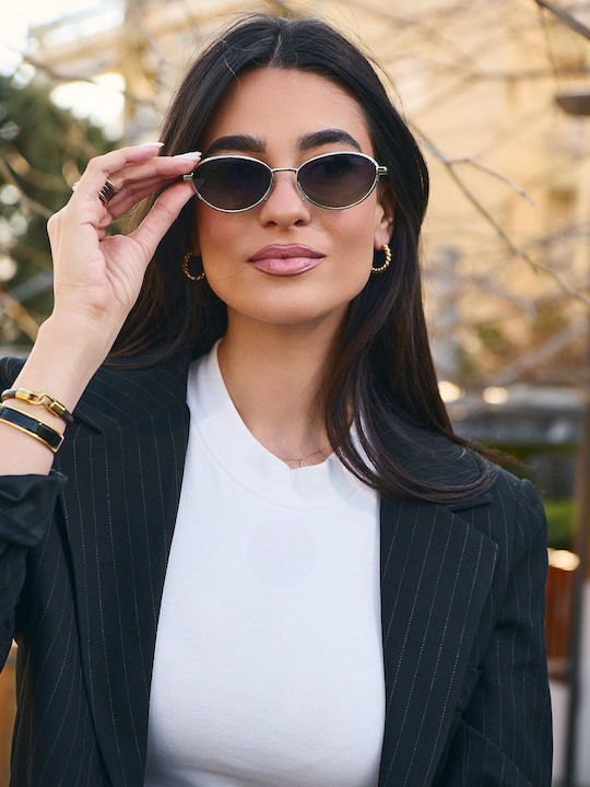 Leegio Damentagestelle Sonnenbrillen mit Gold Metallischer Rahmen und Schwarzem Glas
