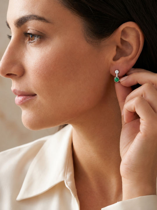 Earrings from 18K White Gold with Diamond Green