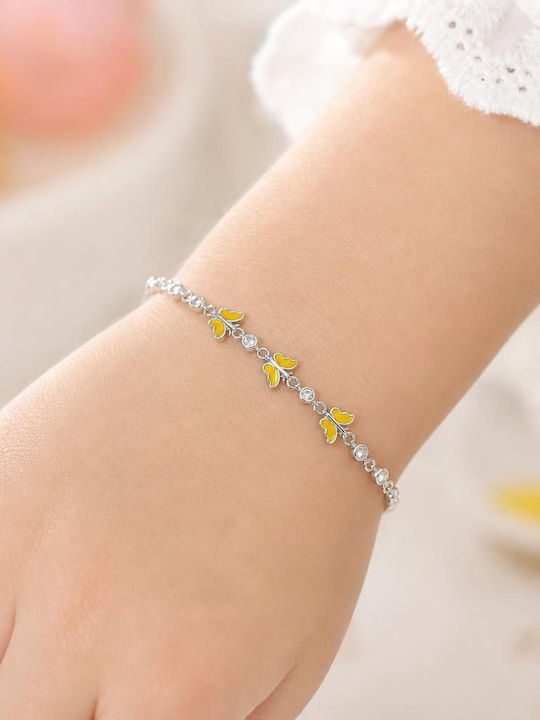 Brățară Copii Jolie 925 Argint Fluture Design Email Zirconiu 21 Cm/4.4g Argintiu Galben