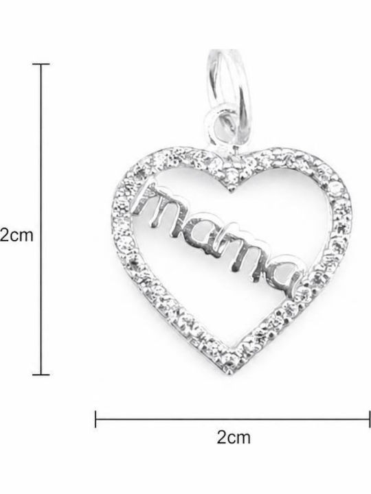 925 Silver Pendant Jolie Silver Women Mom In Heart Model Cubic Zirconia Stones 1.2 G 2 X 1 Cm Silver