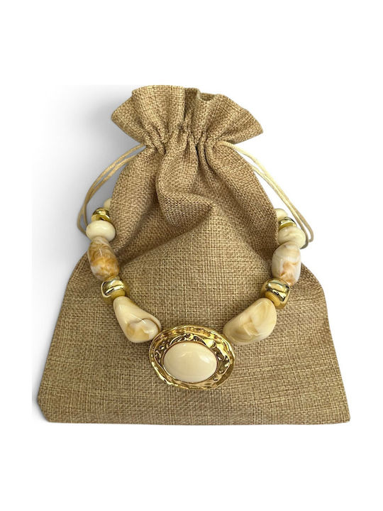 Steel Necklace From Gold Plated Steel Beige