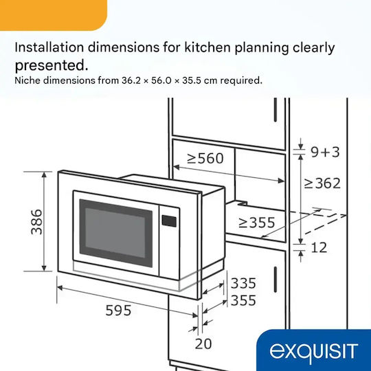 Exquisit Eingebauter Mikrowellenofen mit Grill 25lt Schwarze