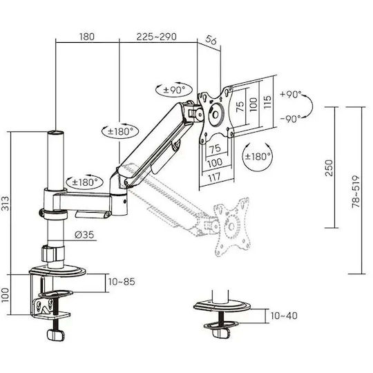 Fiber Mounts FM60 База за бюро за монитор с рамо