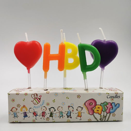 Set 5 Lumanări De Ziua De Naștere Flippy Model Inimă Litere Hbd 1.8 X 2.7 Cm Ceară Multicoloră