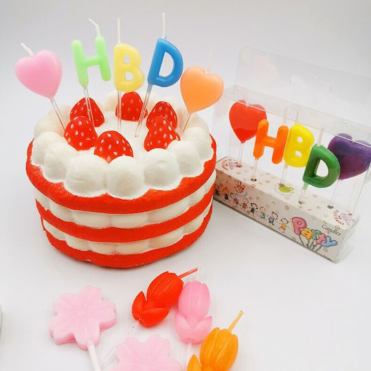 Set 5 Lumanări De Ziua De Naștere Flippy Model Inimă Litere Hbd 1.8 X 2.7 Cm Ceară Multicoloră