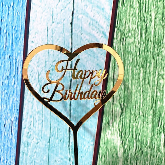 Decoratiune Cake Topper Flippy Formă Inimă Scrisuri La Mulți Ani Temă Aniversare Aurie