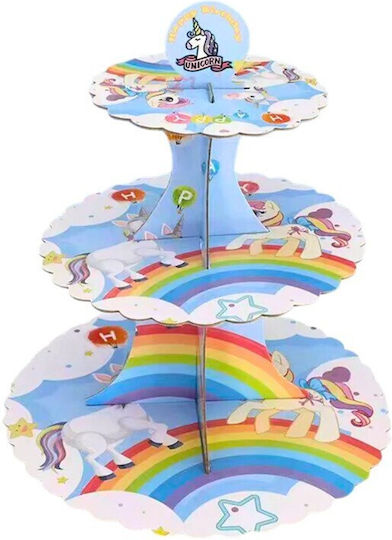 Stand Pentru Dulciuri Flippy Din Carton 3 Nivele Diametru 16 22 29 Cm Înălțime 38 Cm Temă Unicorn Multicolor