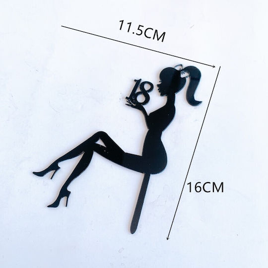 Decorațiune Tort Flippy Model Fata 18 Ani Dimensiune 16x11.5 Cm Temă Vârstă Negru