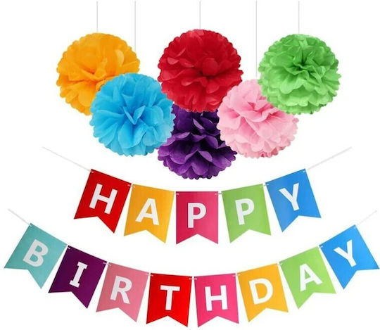 Banner Happy Birthday 100x200 Cm Steag Flippy Dimensiune 11.5x16.5 Cm Rulou De Ață Inclus Multicolor