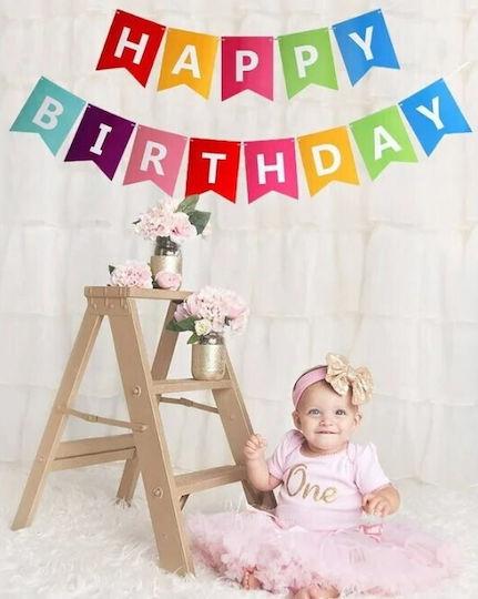 Banner Happy Birthday 100x200 Cm Steag Flippy Dimensiune 11.5x16.5 Cm Rulou De Ață Inclus Multicolor