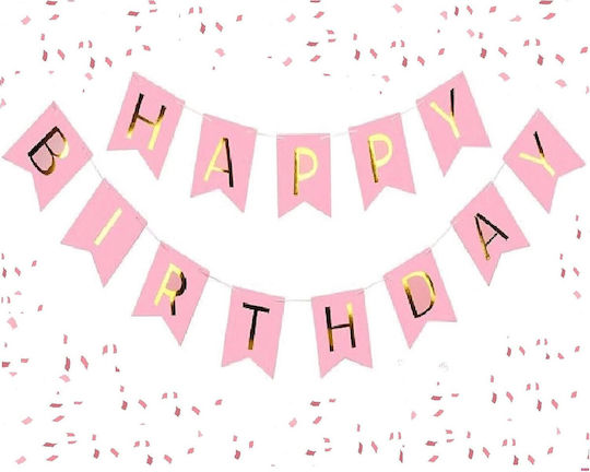 Banner Happy Birthday 100x200 Cm Flippy Steag Dimensiune 11.5x16.5 Cm Role De Ață Incluse Roz