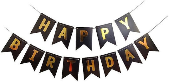 Banner Happy Birthday 100x200 Cm Dimensiune Steag 11.5x16.5 Cm Rola De Ață Inclusă Neagră
