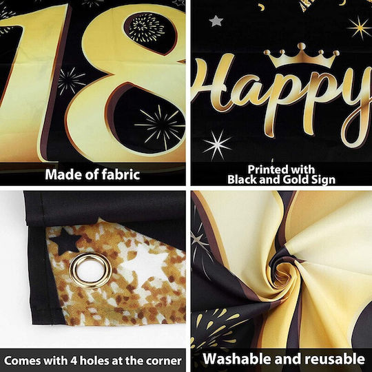 Banner Pentru Petrecere Flippy Happy Birthday Design Temă 18 Ani 185x90 Cm Negru