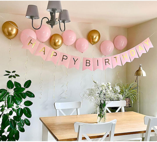 Banner Happy Birthday 100x200 Cm Flippy Steag Dimensiune 11.5x16.5 Cm Role De Ață Incluse Roz