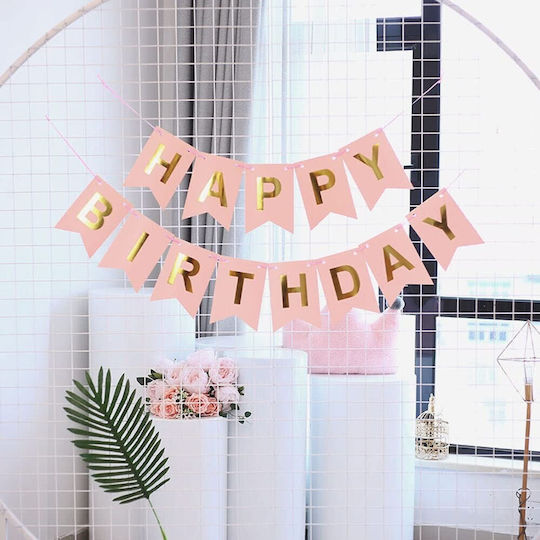 Banner Happy Birthday 100x200 Cm Flippy Steag Dimensiune 11.5x16.5 Cm Role De Ață Incluse Roz