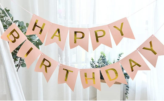 Banner Happy Birthday 100x200 Cm Flippy Steag Dimensiune 11.5x16.5 Cm Role De Ață Incluse Roz