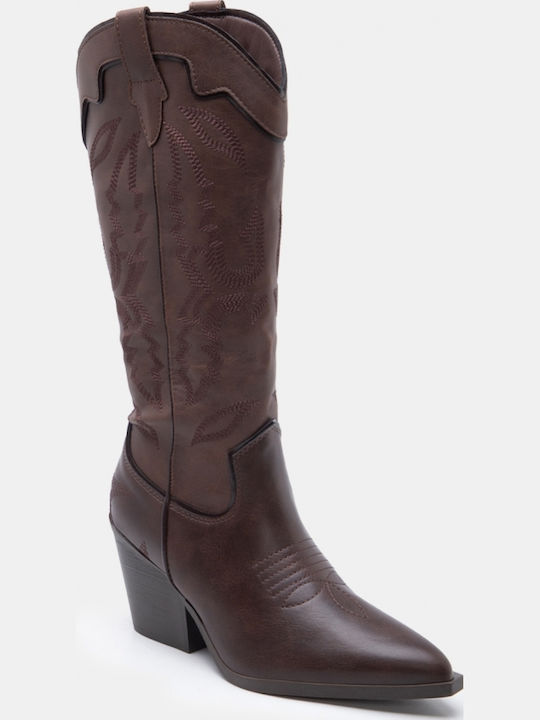 Wildleder Damenstiefel Cowboy mit mittlerem Absatz Braun