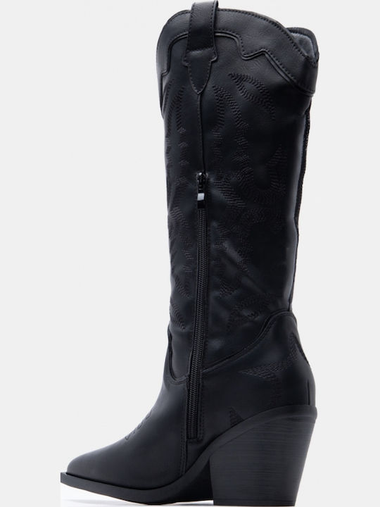 Suede Women's Boots Cowboy with Mid Heel Black