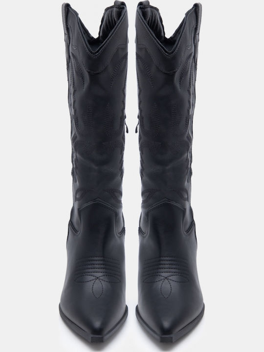 Suede Women's Boots Cowboy with Mid Heel Black