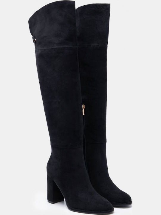 Wildleder Damenstiefel Über dem Knie Schwarze