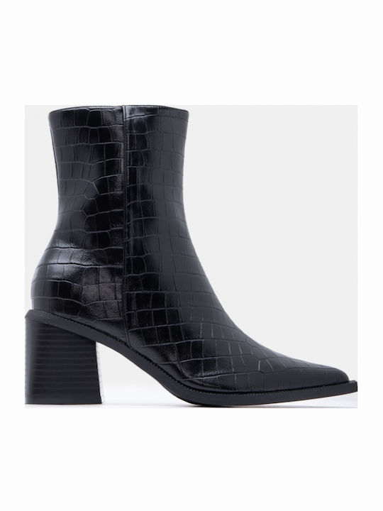 Suede Women's Ankle Boots Cowboy with Mid Heel Black