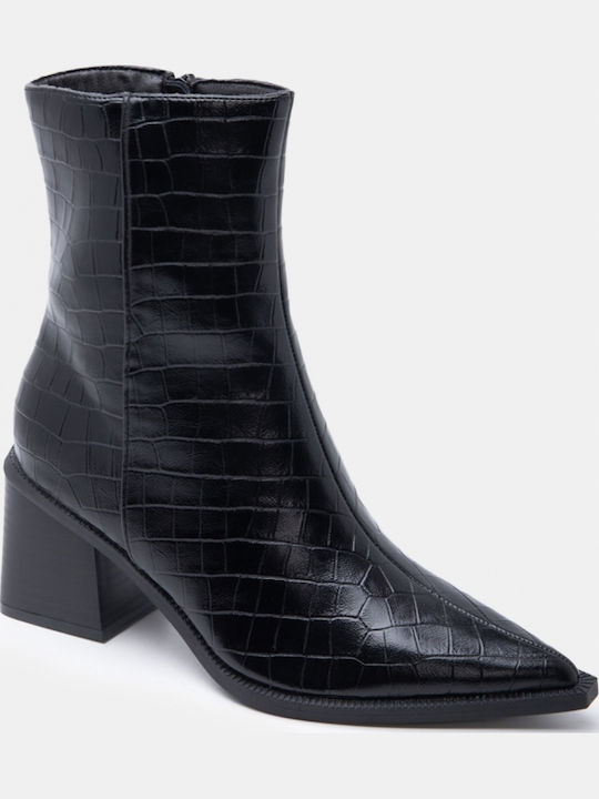 Suede Women's Ankle Boots Cowboy with Mid Heel Black