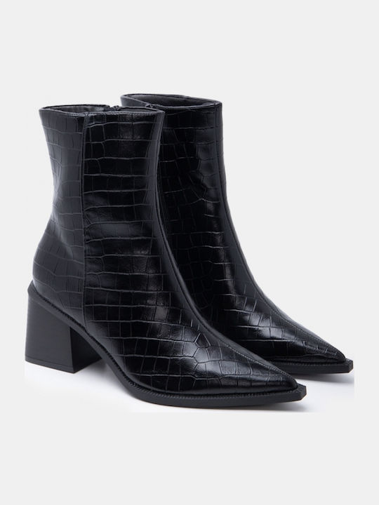 Suede Women's Ankle Boots Cowboy with Mid Heel Black