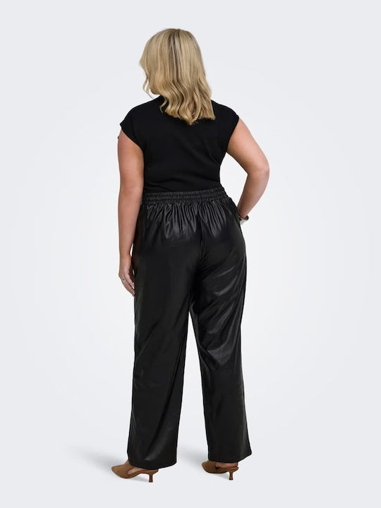 Damen Lederhose mit Gummiband in Schlank Passform Schwarz