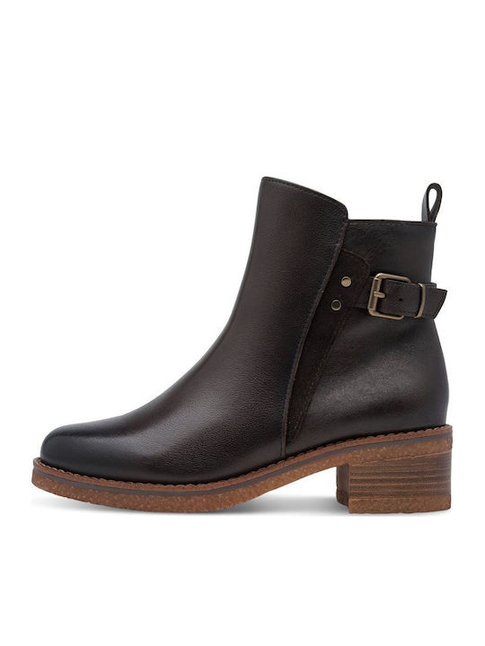 Leather Women's Ankle Boots with Medium Heel Brown