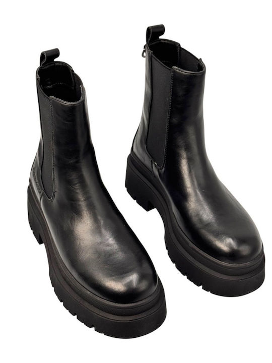 Women's Combat Boots with Mid Heel Black