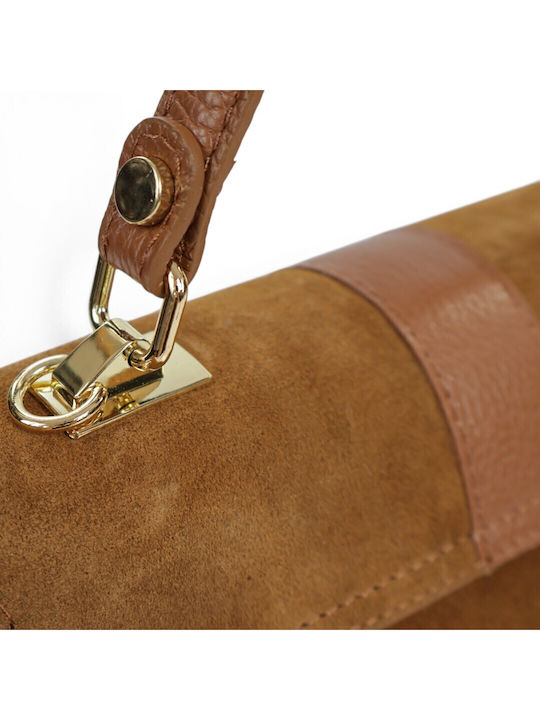 Damentasche mit Leder Klappe aus Wildleder in Tabac Braun