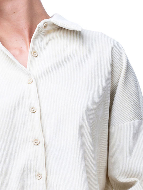 Moutaki Long Sleeve Women's Corduroy Shirt Ecru