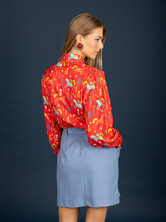 Langärmeliges Damenhemden Satin Rot