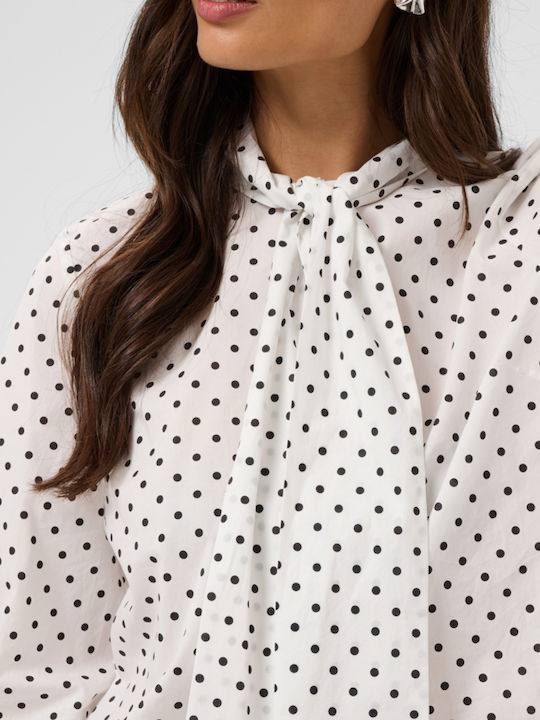 Langärmeliges Damenhemd Weiß Mit Schwarz Polka Dot Polka Dot