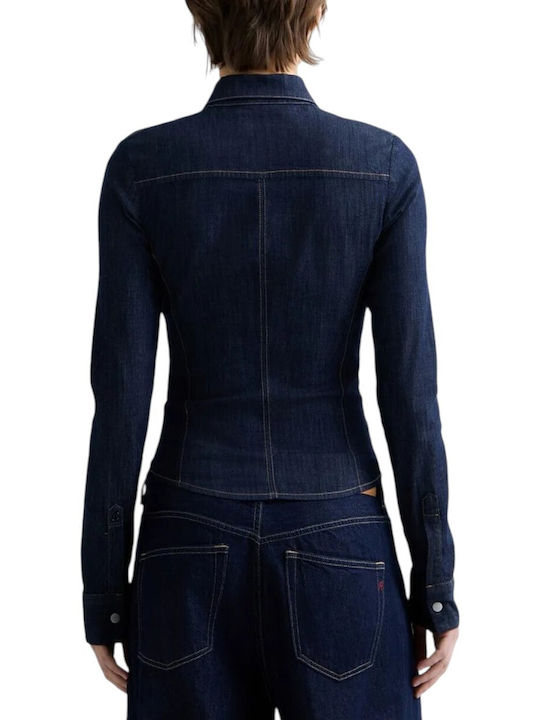Long Sleeve Women's Denim Shirt Dark Blue