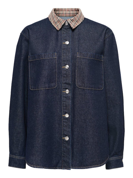 Langärmeliges Damen-Denim-Halbknopfhemd Blau Geprüft