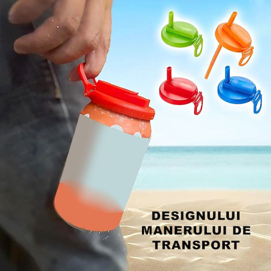Capac Antipicurare Pentru Doze Flippy Pai Transparent Model Reutilizabil Mâner De Transport Din Plastic 5,4 Cm Gri
