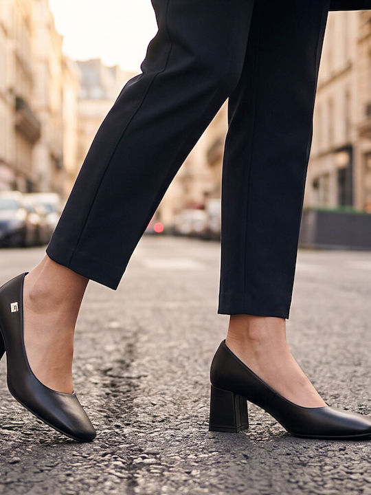 Pantofi cu toc din piele cu toc mediu negre